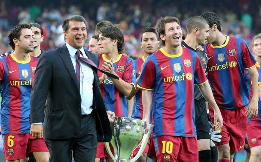 Joan Laporta junto a Lionel Messi