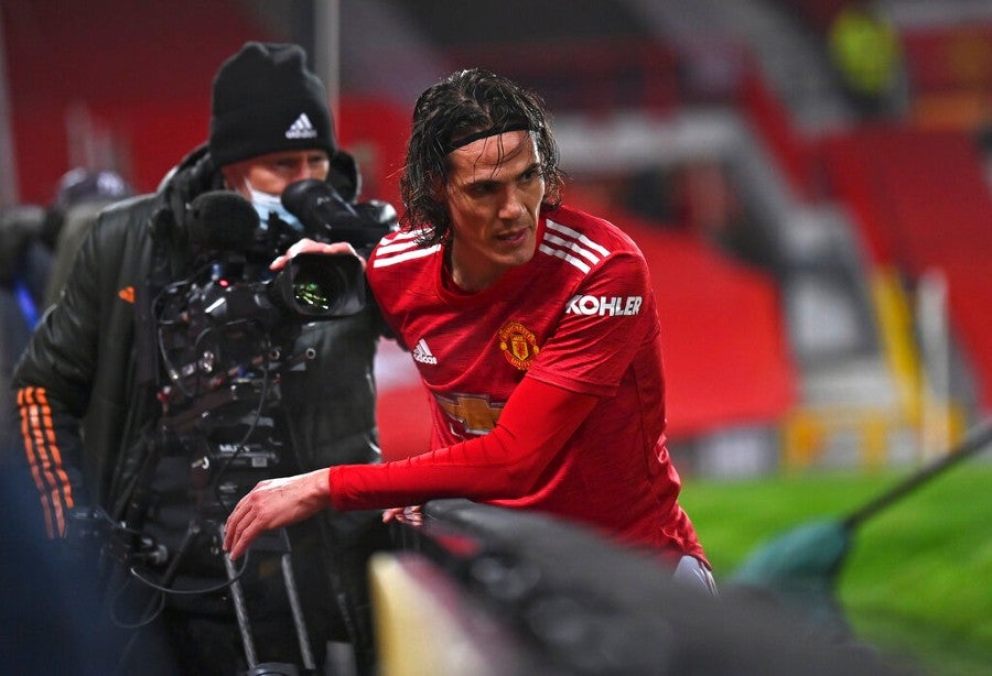 Edinson Cavani durante un partido con el United