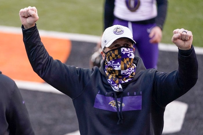 Harbaugh celebra el pase a Playoffs de Ravens