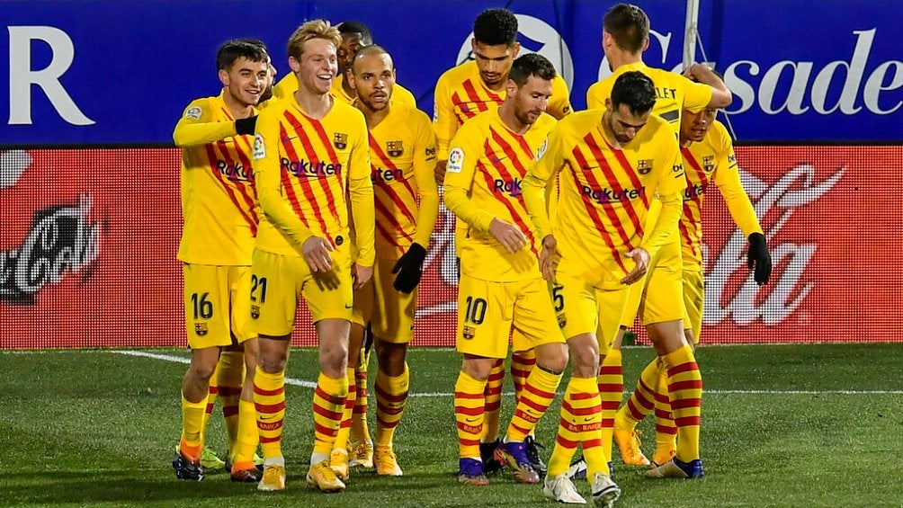 Jugadores del Barcelona celebrando un gol