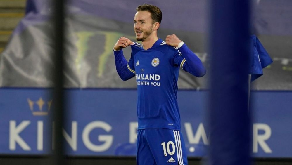 James Maddison en festejo con Leicester City