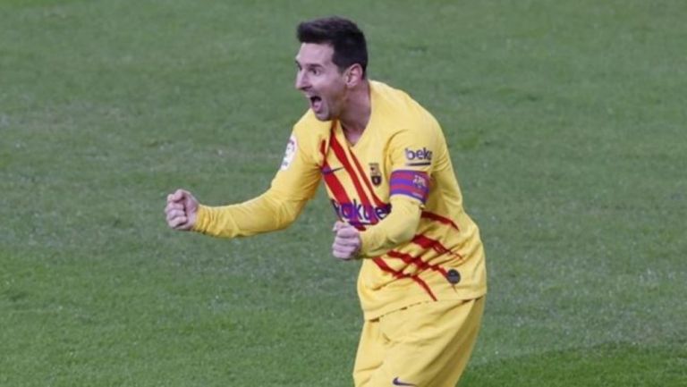 Lionel Messi celebra gol con el Barcelona