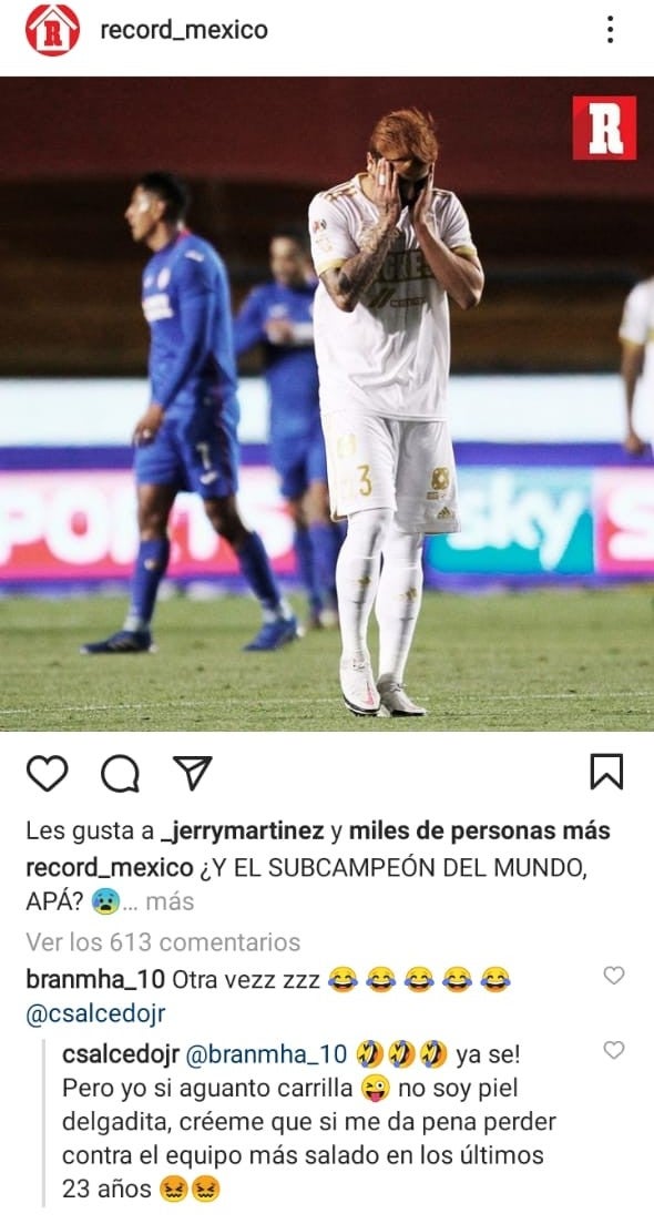 Respuesta de Salcedo en Instagram de RÉCORD