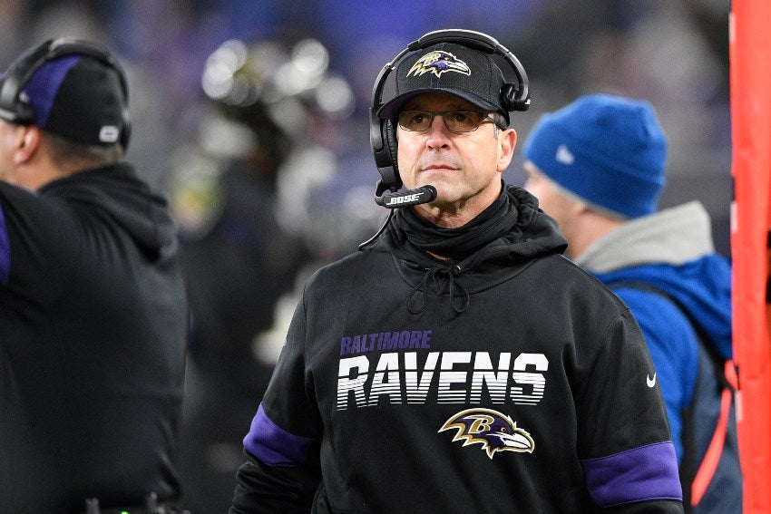 John Harbaugh en un partido de los Ravens