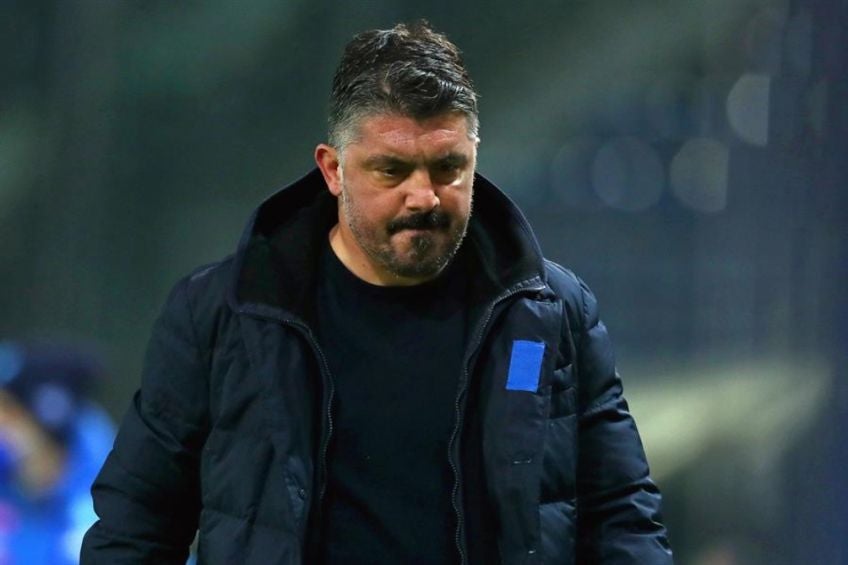 Gennaro Gattuso reacciona después del juego contra Atalanta en la Serie A