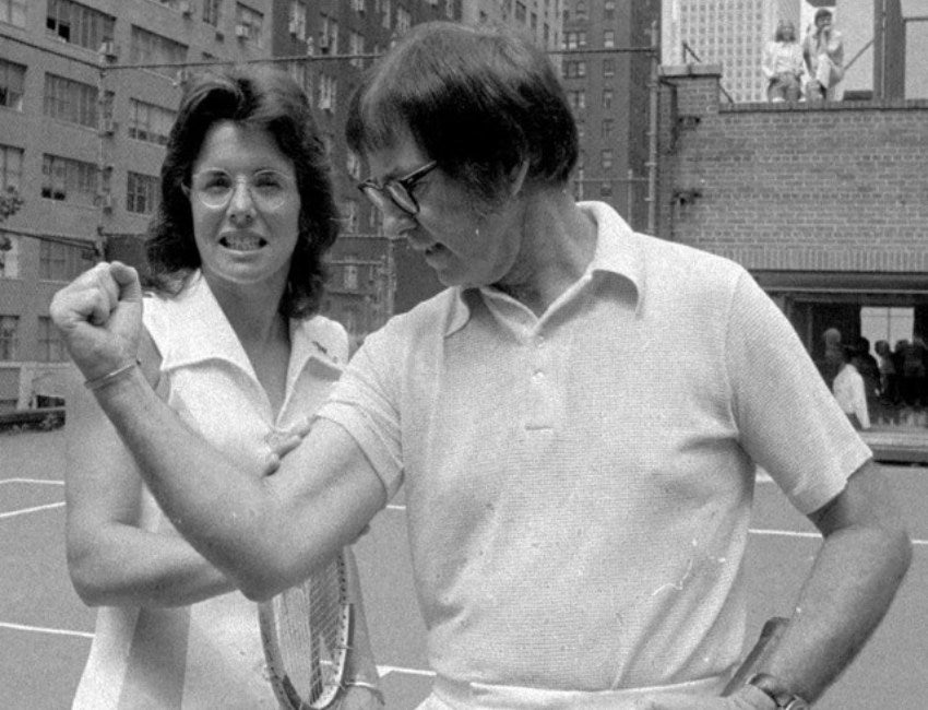 Billie King y Bobby Riggs previo a la Batalla de los Sexos