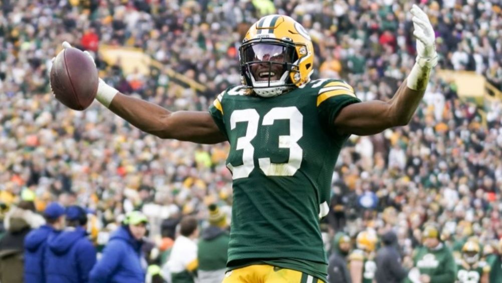 Aaron Jones en un partido con los Green Bay Packers