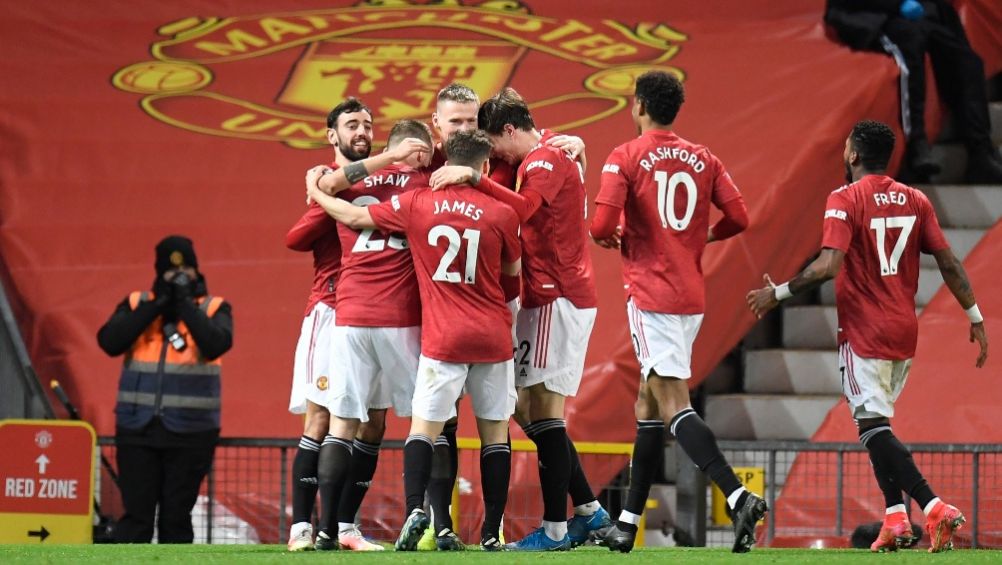 Jugadores del Manchester United celebrando el gol del triunfo