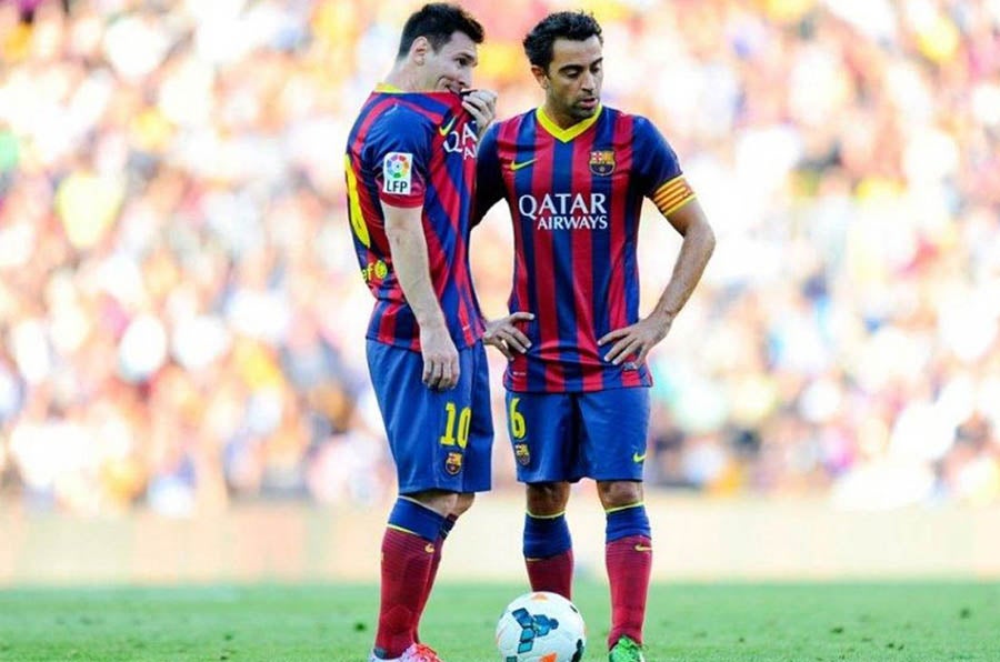 Xavi y Messi en juego de los blaugranas