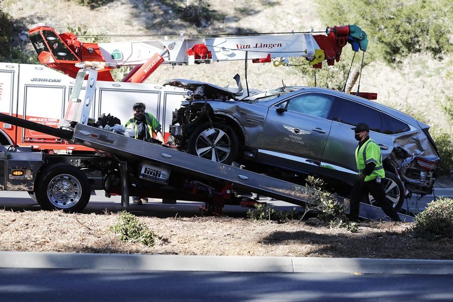 Vehículo de Woods tras el accidente