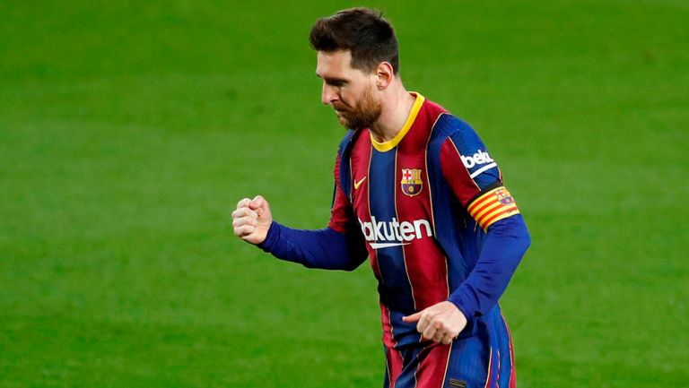 Messi, tras anotar un gol con el Barcelona 