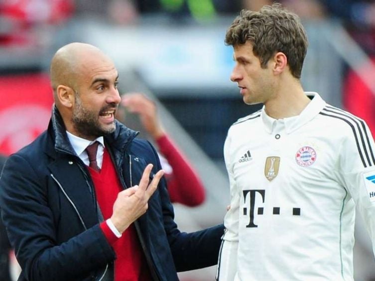 Guardiola y Müller en un partido con el Bayern