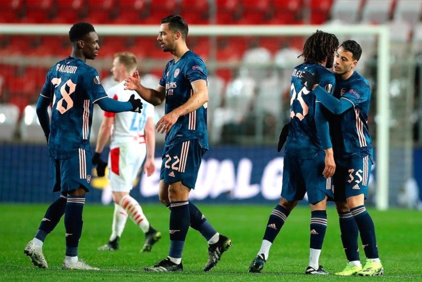 Jugadores del Arsenal celebrando el pase a Semifinales