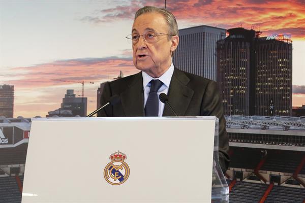 Florentino Pérez, mandamás de la Superliga, durante una conferencia