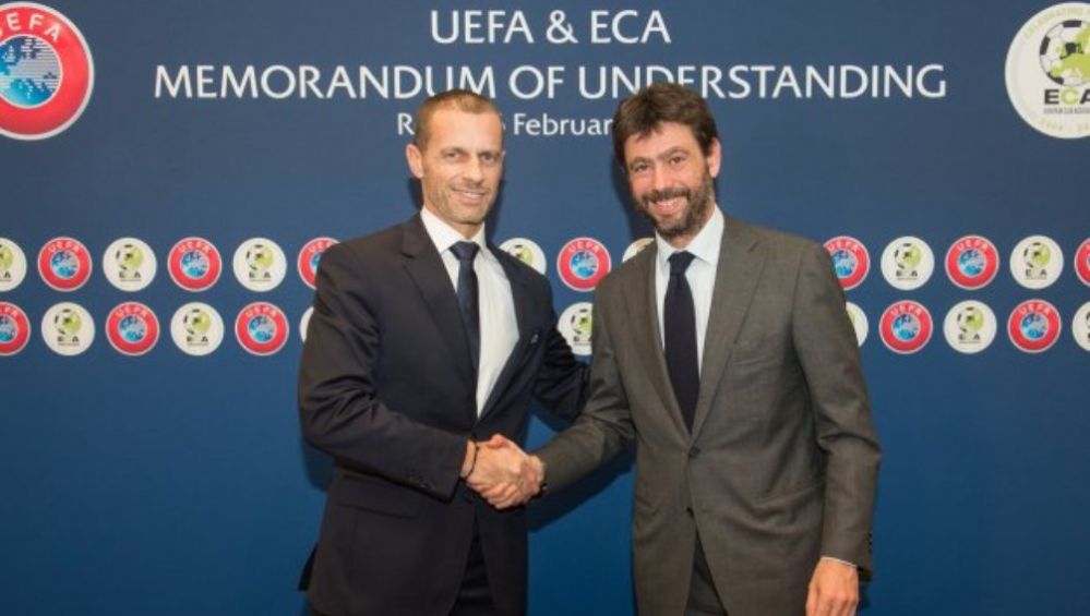 Aleksander Čeferin y Andrea Agnelli en saludo