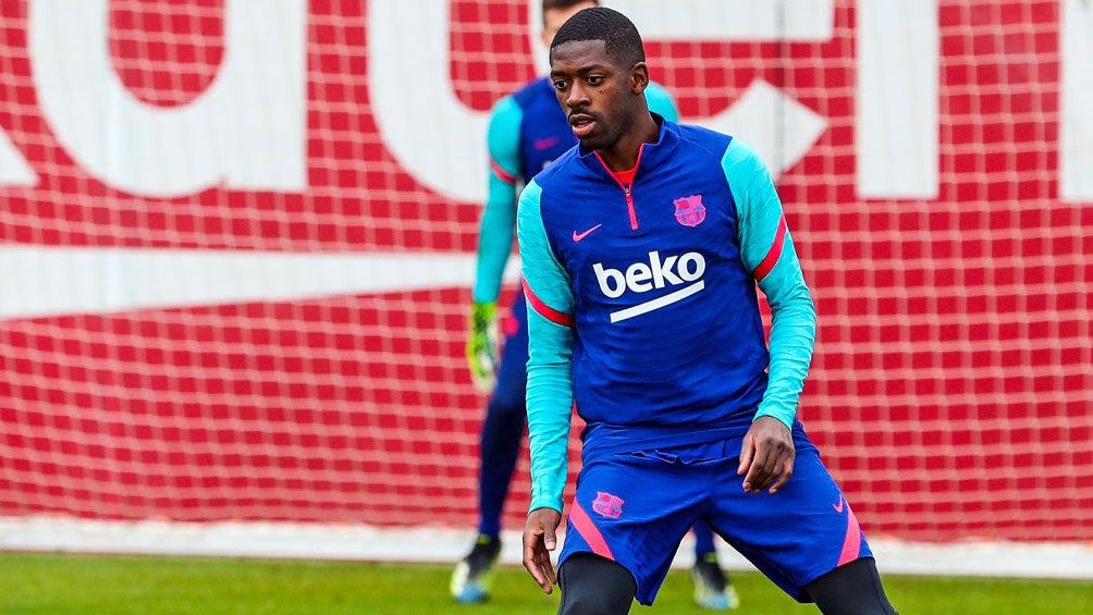 Ousmane Dembélé durante un entrenamiento con el Barcelona 