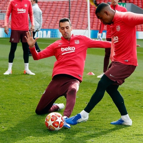 Sergio Busquets en entrenamiento previo al duelo contra el Atlético de Madrid