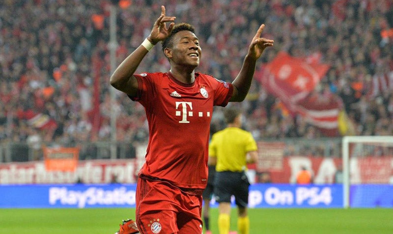 David Alaba festeja una anotación con el Bayern Munich 