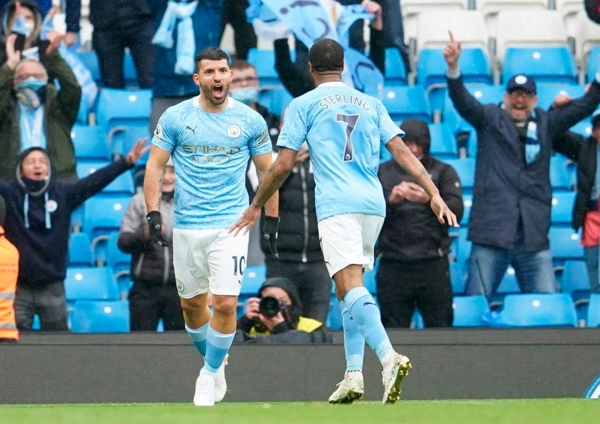 Sergio Agüero festejando un gol a favor del Manchester City