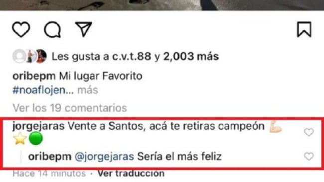 Comentario de Oribe Peralta en su publicación de Instagram