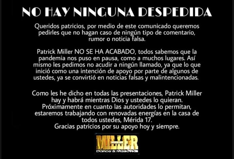 Comunicado de Patrick Miller