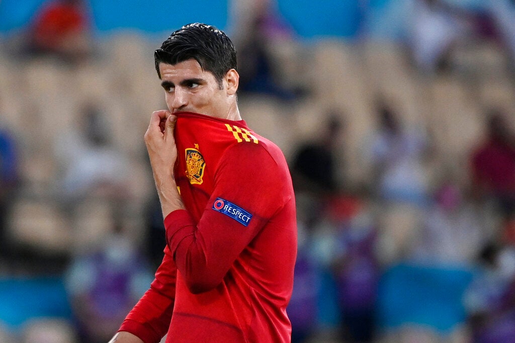 Morata en un partido con España 