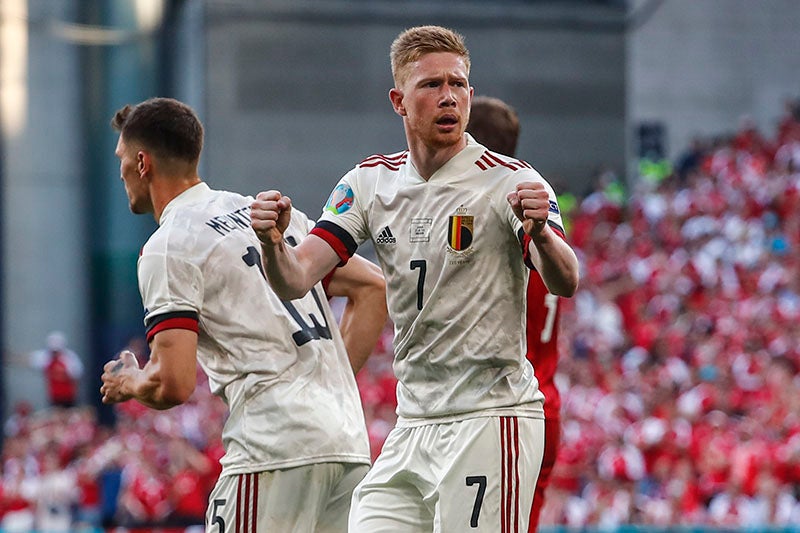 Kevin de Bruyne festeja un gol con Bélgica 