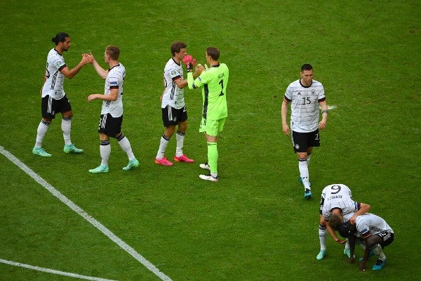 Jugadores de Alemania celebran la victoria frente a Portugal