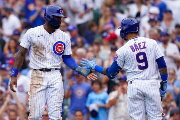 Javier Báez en acción con los Cubs