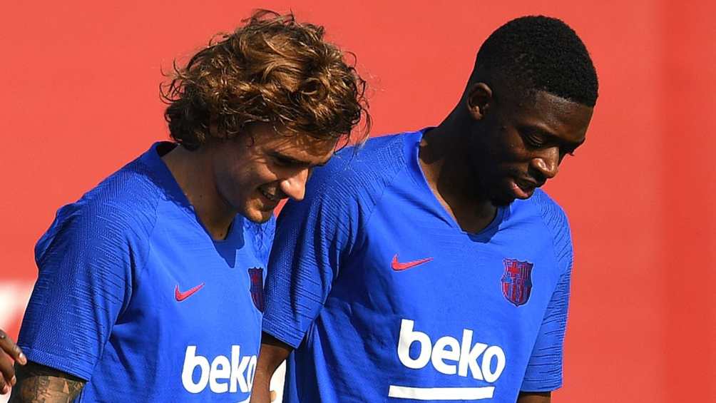 Griezmann y Dembélé en entrenamiento