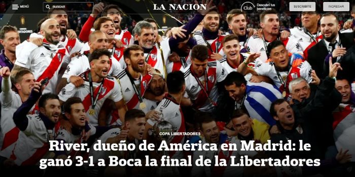 Portada en el portal del Clarín