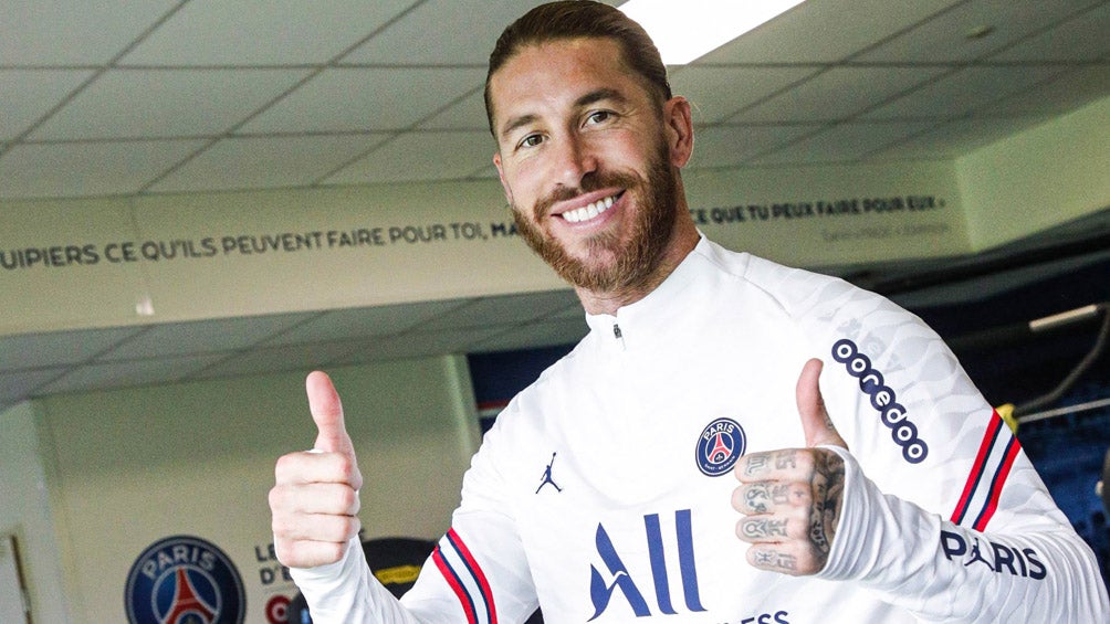 Sergio Ramos durante una sesión con el PSG 