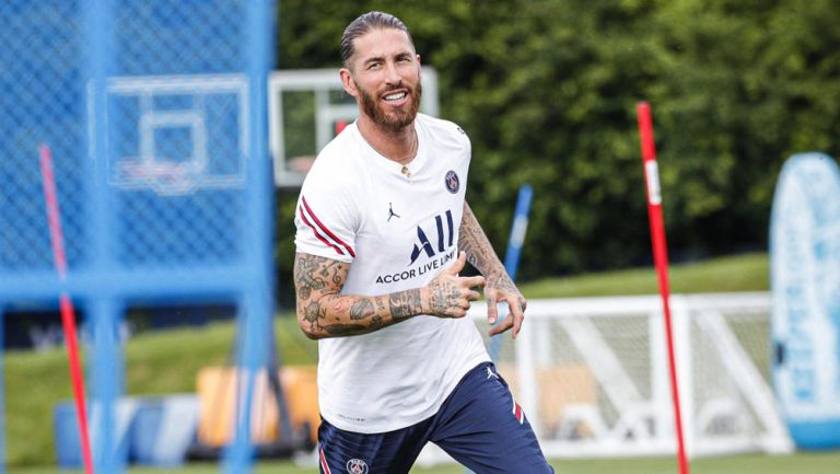 Ramos en su primer entrenamiento del PSG