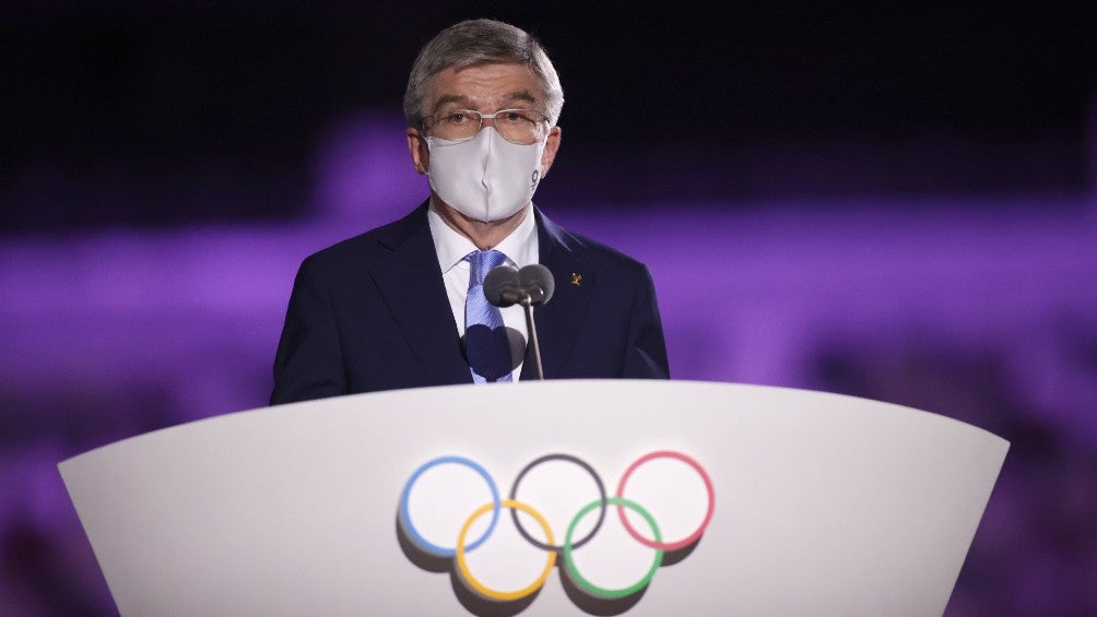 Presidente del COI Thomas Bach durante la ceremonia inaugural de Tokio 2020