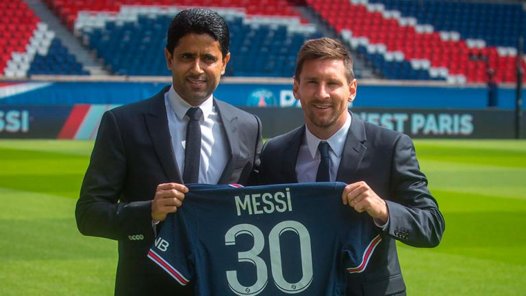 El argentino y el presidente del PSG en el Parque de los Príncipes