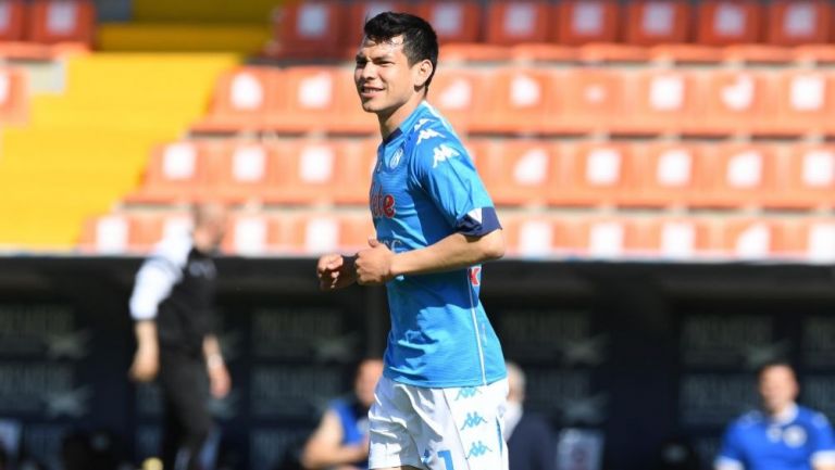 Hirving Lozano durante el partido entre el Napoli y el Spezia