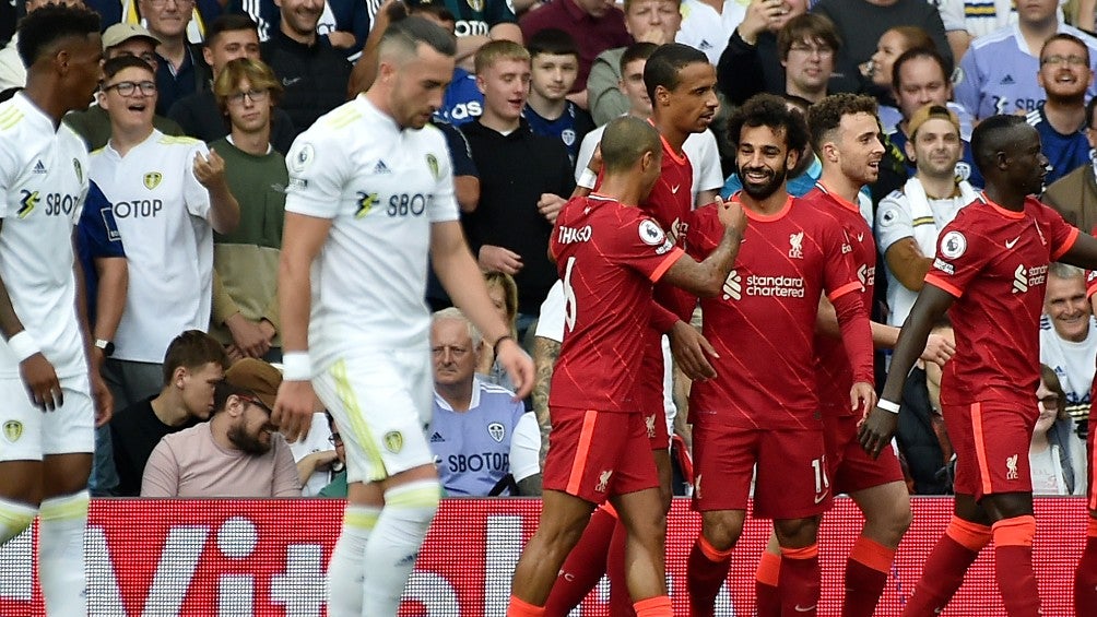 Mohamed Salah celebra anotación con el Liverpool frente al Leeds