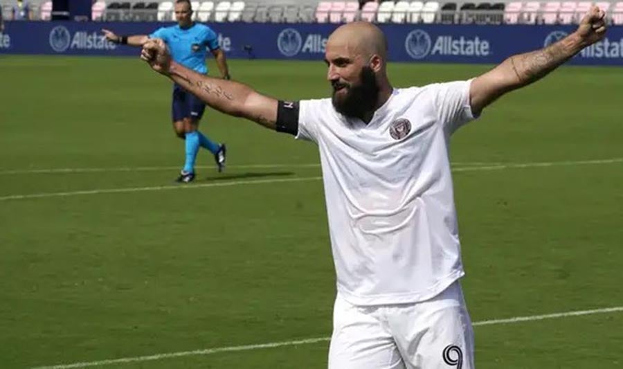 Pipita Higuaín celebra gol con el Inter Miami