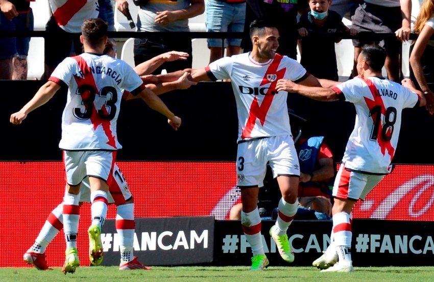 Radamel Falcao celebrando el tercer gol del Rayo Vallecano sobre el Getafe