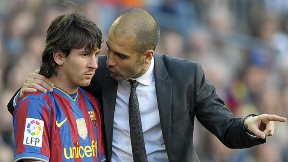 Leo Messi junto a Pep Guardiola en el Barcelona