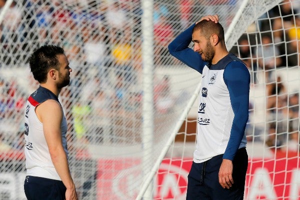 Valbuena y Benzema en la concentración con la Selección de Francia en 2014