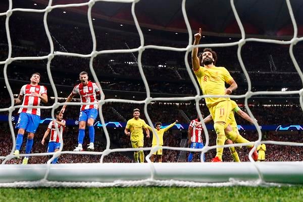 Mohamed Salah celebra anotación frente al Atlético de Madrid