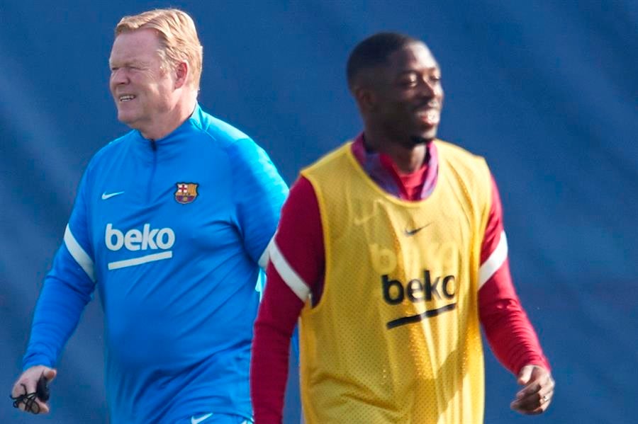 Dembélé durante in entrenamiento con el Barça