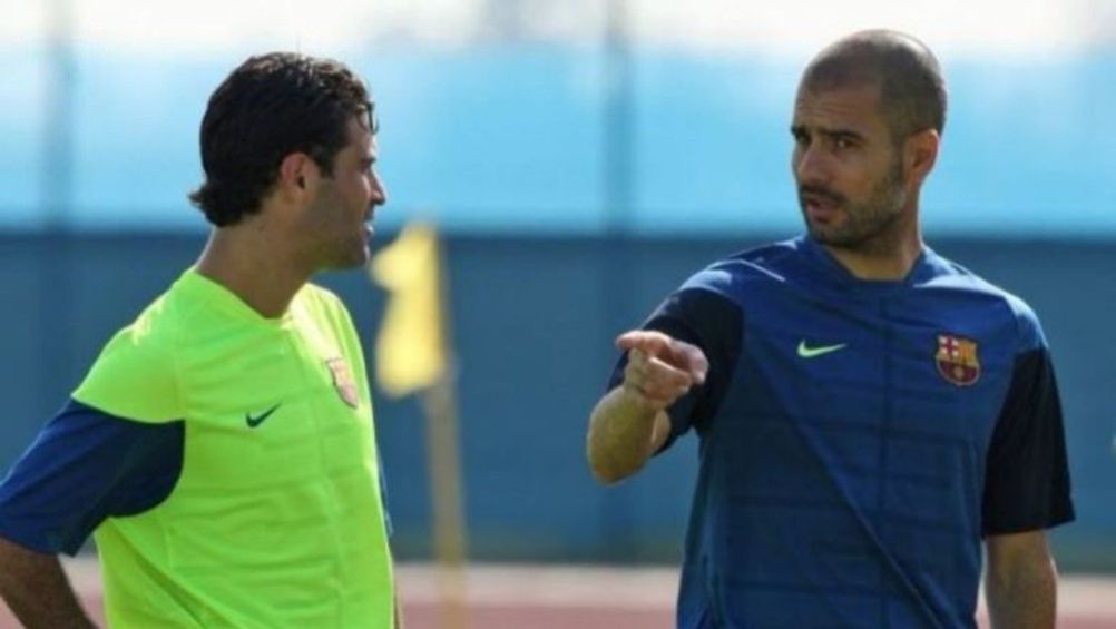 Márquez junto a Guardiola, en un entrenamiento