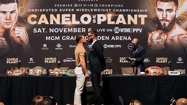 Canelo en el face to face con Plant 