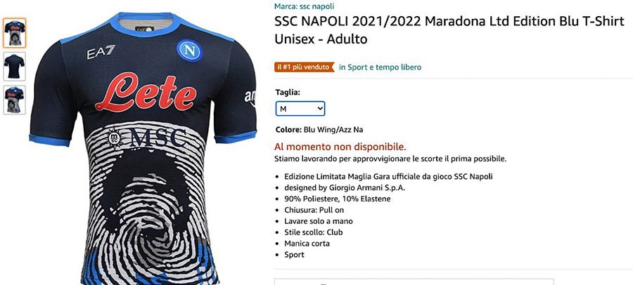 La playera del Napoli a estuvo a la venta sólo cinco horas