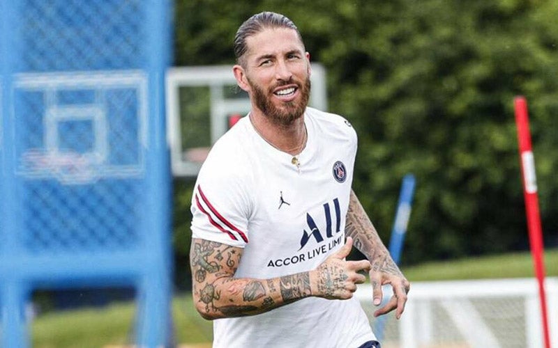 Sergio Ramos durante entrenamiento del PSG