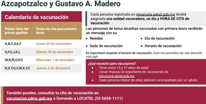 Vacunación para menores entre 15 y 17 años en CDMX