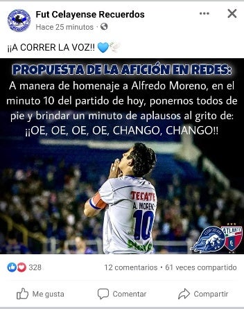 Invitación de la afición del Celaya para homenaje a Alfredo Moreno