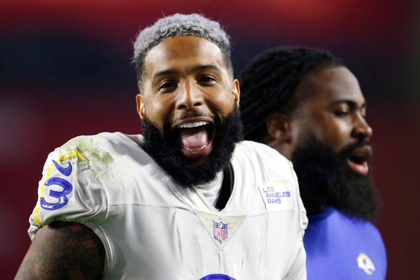 Odell Beckham Jr. festejando una anotación de los Rams